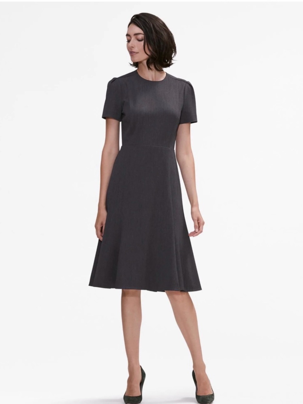 MM. Lafleur Inez Midi A-Line Dress in Charcoal Twill